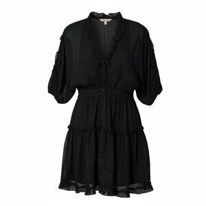 Lovestitch Black Gold Foil Chiffon Ruffle Mini Dress Size S